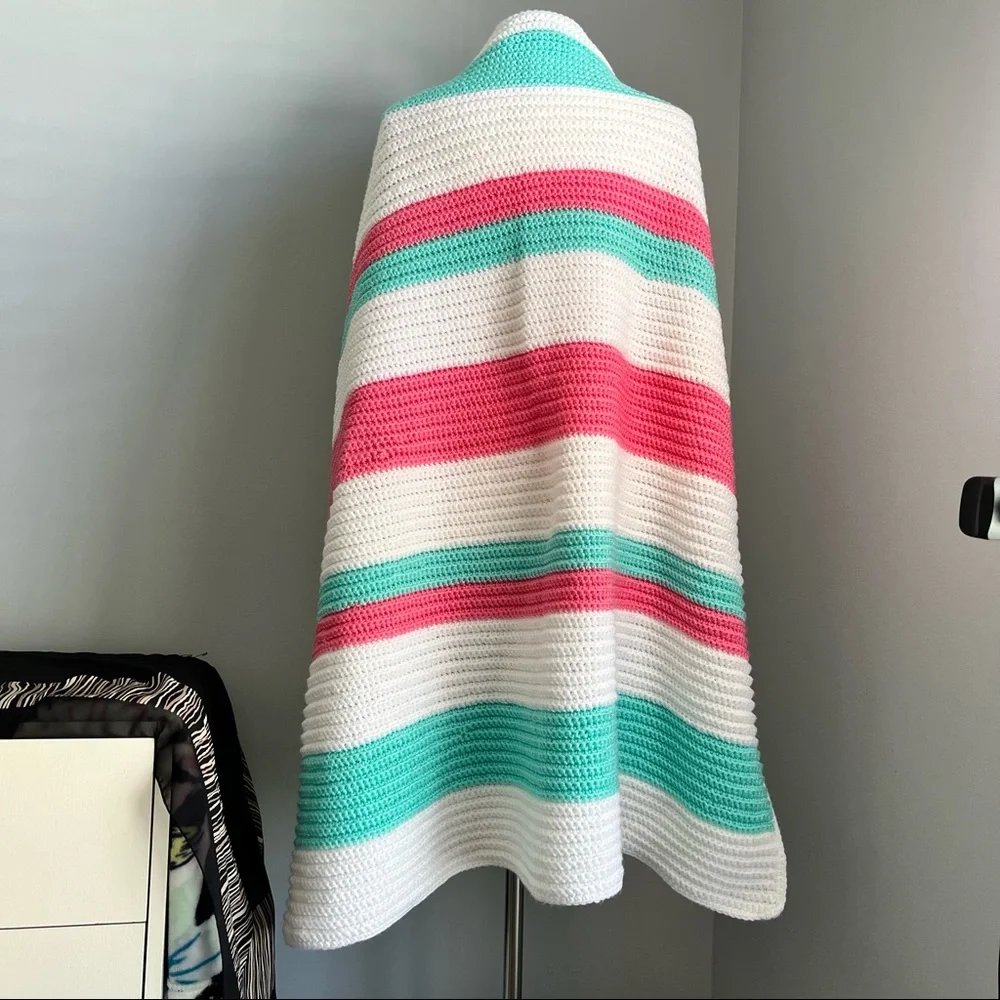Afghan Blanket Throw Crochet Handmade Pastel Pink White Green Baby Blanket